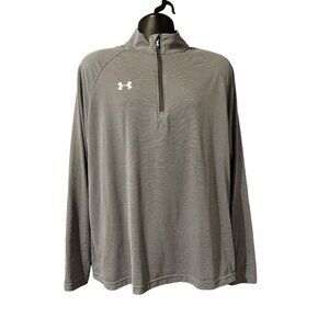 Under Armour HeatGear Quarter Zip Gray Striped XL Loose Fit Shirt